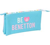 Kal-Benetton Unique - Trousse Triple, Trousse Pour Enfant, Idéale Pour Les Enfants D'âge Scolaire, Confortable Et Polyvalente, Qualité Et Résistance, 22 X 3 X 12 Cm, Bleu Turquoise/Rose Clair, M,