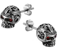 Kal-Bijoux Boucles D¿Oreilles Homme Punk Tête De Mort Crâne Clous D¿Oreilles Zircon Gothique Acier Inoxydable Fantaisie Couleur Noir Argent