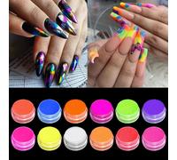 Kal-Boîtes Pigment À Ongles Néon, Poudre À Ongles Fluorescente, Poudre Ongles Nail Art, Dust Nail Glitter Gradient Iridescent Nail Art Décoration