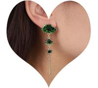 Kal-Boucles D'oreilles Feuille De Lotus Vertes Boucles D'oreilles Feuille De Lotus Doré Boucles D'oreilles Longues Feuilles À Pompons Boucles D'oreilles Clous Fleurs Vertes Bijoux Pour Femmes