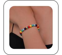 Kal-Bracelet De Perles Arc-En-Ciel Boho Bracelet De Perles Vintage Chaîne D'esclave Bracelet De Perles Colorées Bracelet De Chaîne De Harnais Bracelet De Chaîne D'esclave Ajustable Bijoux Pour