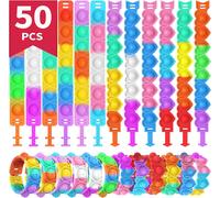 KAL-Bracelets Anti Stress Enfants 50 Pop It Fidget Toys Pop Style Bracelet Réglables D'Ours Doux Jouets Sensoriels À Bulles Garçons Filles Anniversaires, Récompenses Et Petits Cadeaux