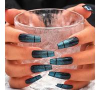 Kal-Briller Oeil De Chat Faux Ongles Faits À La Main Naturel Brillant Long Cercueil Faux Ongles Bleu Appuyez Sur Les Ongles Ongles De Qualité Durable De Salon Pour Les Femmes Et Les Filles