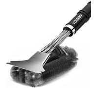 KAL-Brosse Barbecue, 3 En 1 Brosse De Nettoyage Pour Barbecue Avec Racloir, Long Manche Poils Acier Inoxydable 43Cm Sécurité Anti-Brûlure Pour Grillade Pique-Nique