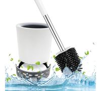KAL-Brosse Wc Avec Support De Drainage, Tête De Brosse Flexible En Silicone Anti-Obstruction Anti-Goutte, Couleur Blanc/Gris Avec Poignée En Acier Inoxydable, 1 Paquet Avec Tampon De Séchage En Diato
