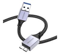 KAL-Câble de Disque Dur, Câble de Données Mâle Micro B vers USB, Câble USB3.0 vers Micro B, Compatible avec Disque Dur Externe Portable, WD Element, Samsung M3 1TB / Galaxy S5 / Note 3 Gris (1M)