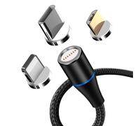 KAL-Cable Magnetique Usb C Lightning Microusb 1M 3A Noir - 3En1 Cable Usb Charge Rapide Pour Chargement Et Synchronisation - Cable Usb Magnetique Pour Appareils Avec Microusb Usb-C Et Lightning