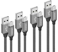 Kal-Câble Micro Usb, [0.5m 1m 2m 3m/Lot De 4] Nylon Tressé Micro Usb Cable Chargeur Charge Rapide Et Synchro Pour Android Samsung Galaxy S7 S6 Edge J3 J5,Redmi Note 5, Huawei,Sony, Xbox -Gris