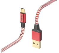 Kal-Câble Micro-Usb Reflective (Câble De Charge Et Transfert De Données Usb-A 2.0 Mâle Vers Micro-Usb, Câble Blindé, Anti-Torsion, Fiche Aluminium Plaqué Or, Gaine Nylon Tressé Robuste, 1.5m) Rouge
