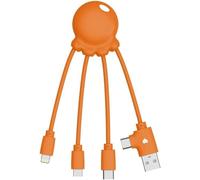 KAL-Câble Multi Usb 4 En 1 En Forme De Pieuvre Chargeur Universel En Plastique Recyclé Issue Des Océans Port Usb/C Lightning Micro Usb Compatible Tous Les Smartphone Octopus Obp Orange