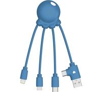 KAL-Câble Multi Usb 4 En 1 En Forme De Pieuvre Chargeur Universel En Plastique Recyclé Issue Des Océans Port Usb/C Lightning Micro Usb Compatible Tous Les Smartphone Octopus Obp Bleu