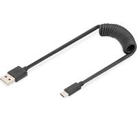 KAL-Câble spiralé USB 2.0 - USB-A vers USB-C - 480 Mbps - Power Delivery 60W - 1m - noir