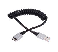 KAL-Câble USB 3.0 Type-A mâle vers Micro-USB3.0 mâle câble spiralé extensible rallonge de 100 cm 5 Gbit/s pour disque téléphone appareil photo données