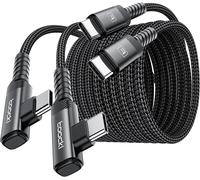 KAL-Câble USB C 60W [2 PCS] [3M+3M] USB C vers Type C Coudé PD 3.0 Cable de Charge Rapide en Nylon pour iPhone 16 Pro Max Samsung Galaxy S24 S23 S22 Note 20 MacBook Pixel, Noir