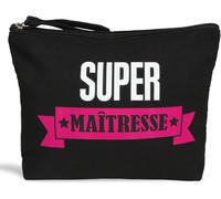 Kal-Cadeau Maîtresse Trousse Toile Super Maîtresse Noire Double-Face Avec Enveloppe Kraft Pour Enseignants - Cadeau De Fin D'année Scolaire Maternelle Cadeau Maîtresse Noël (Noir)