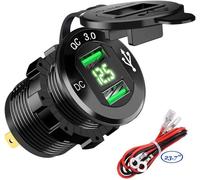Kal-Chargeur De Voiture Rapide Usb Deux Qc3.0 Usb Les Ports, 12v / 24v 36w Étanche Avec Voltmètre Numérique Led Pour Moto, Caravane, Camion, Bateau Et Plus (Vert)