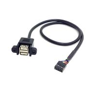 KAL-ChenYang Câble 2 ports USB 2.0 empilables Type A femelle vers câble d¿en-tête de carte mère à 9 broches 50 cm avec trous pour vis de panneau
