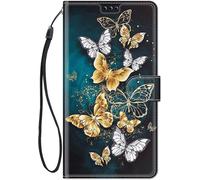 Kal-Chooseu Coque Pour Samsung Galaxy A10 2019 / M10 Housse Cuir Avec Silicone Etui Portefeuille Antichoc Étui À Rabat Et Folio Support Stand Fonction Élégant Motif Pour Filles Femmes - Papillon Or
