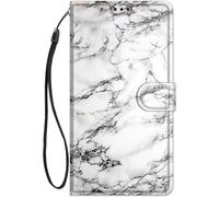 Kal-Chooseu Coque Pour Samsung Galaxy A10 2019 / M10 Housse Cuir Avec Silicone Etui Portefeuille Antichoc Étui À Rabat Et Folio Support Stand Fonction Élégant Motif Pour Filles Femmes - Marbre Blanc