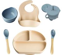 Kal-Coffret Repas Bebe - Lot De 6 Pièces Avec Assiette Ventouse Pour Bébé Et Couvert Enfant - Bavoir Silicone Bebe - Bol Bebe Et Tasse Apprentissage Bebe Sans Bpa