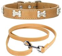 Kal-Collier De Chien Pu Réglable + Laisse Pour Chien, Collier De Chien D'os D'alliage D'unité Centrale, Colliers De Chien En Cuir De Concepteur Simple Mignon