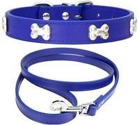 Kal-Collier De Chien Pu Réglable + Laisse Pour Chien, Collier De Chien D'os D'alliage D'unité Centrale, Colliers De Chien En Cuir De Concepteur Simple Mignon
