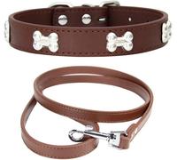 Kal-Collier De Chien Pu Réglable + Laisse Pour Chien, Collier De Chien D'os D'alliage D'unité Centrale, Colliers De Chien En Cuir De Concepteur Simple Mignon