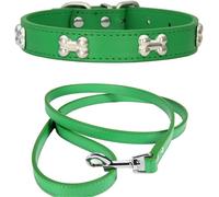 Kal-Collier De Chien Pu Réglable + Laisse Pour Chien, Collier De Chien D'os D'alliage D'unité Centrale, Colliers De Chien En Cuir De Concepteur Simple Mignon