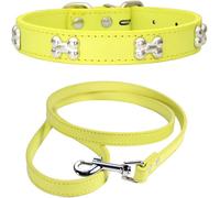 Kal-Collier De Chien Pu Réglable + Laisse Pour Chien, Collier De Chien D'os D'alliage D'unité Centrale, Colliers De Chien En Cuir De Concepteur Simple Mignon