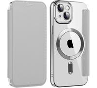 Kal-Coque À Rabat Pour Iphone 14 Compatible Avec Magsafe Etui Folio Cuir Pu Avec Tpu Arrière Transparente Emplacements De Cartes Housse De Téléphone Pour Iphone 14 Gris