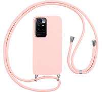 KAL-Coque Avec Cordon Pour Xiaomi Redmi 10/10 Prime Rose Silicone Coque Collier Réglable Téléphone Étui Lanyard Case Souple Tpu Antichoc Bumper Tour De Cou Chaîne Housse De Protection Pour Redmi 10