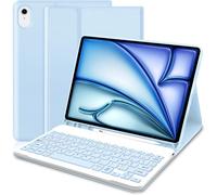KAL-Coque Clavier Ipad Air 11 Pouces M3/M2 (2025/2024), Magnétique Azerty Français Clavier Coque Pour Ipad Air 5 2022/Air 4 2020 10.9"",Housse Multiposition Fonction Ranger Stylet,Bleu