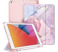 KAL-Coque Compatible Avec Ipad 9E/8E/7E Génération 10.2 Pouces (2021/2020/2019) - [Rangement De Pencil] Coque Arrière Transparente Givrée Housse Etui Fin Et Léger, Marbre Glorieux