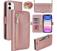 Kal-Coque En Cuir Premium Pour Iphone 11 - Étui Portefeuille Avec Sangle Réglable, Porte-Cartes, Protection Complète Et Design Élégant - Rose