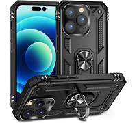 Kal-Coque Pour Apple Iphone 14 Pro Max + 9h Verre Trempé, Étui Protection Tpu/Pc Souple Durable Avec Support De 360° Rotation Anneau Protection Antichoc Armor Box Coque, Noir
