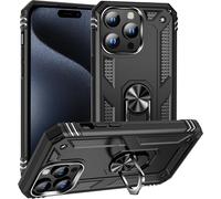 Kal-Coque Pour Apple Iphone 15 Pro Max + 9h Verre Trempé, Étui Protection Tpu/Pc Souple Durable Avec Support De 360° Rotation Anneau Protection Antichoc Armor Box Coque, Noir
