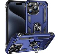 Kal-Coque Pour Apple Iphone 15 Pro Max, + Verre Trempé, Étui De Protection Soft Tpu + Pc, Heavy Duty, Slim Dual Layer Protective Housse Etui Coque Avec Support De Bague En Métal, Bleu