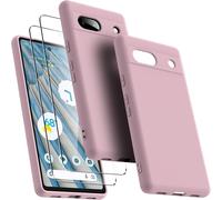 Kal-Coque Pour Google Pixel 7a Avec 2 Protecteurs D'écran En Verre Trempé, Housse De Téléphone Protectrice Slim En Silicone Liquide Antichoc Pour Femmes/Hommes - Rosa