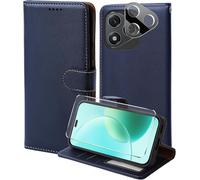 Kal-Coque Pour Honor 400 Lite 5g Avec Verre Trempé Et Caméra Protecteur, Etui Protection Housse Premium En Cuir Pu,[Rfid Blocage] [Emplacements Cartes] Magnétique Flip Wallet Case - Bleu Nuit