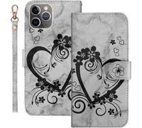 Kal-Coque Pour Iphone 11 Pro Max Rabat,Housse Pour Iphone 11 Pro Max Clapet,Aimer/C?ur Portefeuille Etui Avec Fonction Support Et Porte-Carte,Cuir Pu Flip Cover Case.Noir
