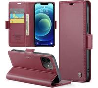 Kal-Coque Pour Iphone 12 Pro Étui Portefeuille Cover En Cuir Pu Wallet Avec Cartes Magnétique Et Rfid Protection Antivol Folio Housse Iphone 12 Pro Case, Vin Rouge
