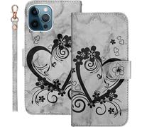 Kal-Coque Pour Iphone 12 Pro Max Rabat,Housse Pour Iphone 12 Pro Max Clapet,Aimer/C?ur Portefeuille Etui Avec Fonction Support Et Porte-Carte,Cuir Pu Flip Cover Case.Noir