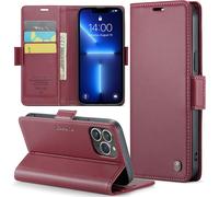 Kal-Coque Pour Iphone 13 Pro Étui Portefeuille Wallet Cover En Cuir Pu Avec Cartes Magnétique Et Rfid Protection Antivol Folio Housse Iphone 13 Pro Case, Vin Rouge
