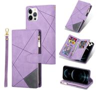 Kal-Coque Pour Iphone 13 Pro Max 6.7 Inch, Etui En Cuir Pu Portefeuille Rétro Antichoc Flip Case Anti-Choc Housse Avec Fentes De Cartes Fonction Support, Fermeture Magnétique - Diamant Violet