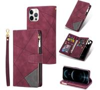 Kal-Coque Pour Iphone 13 Pro Max 6.7 Inch, Etui En Cuir Pu Portefeuille Rétro Antichoc Flip Case Anti-Choc Housse Avec Fentes De Cartes Fonction Support, Fermeture Magnétique - Diamant Rouge