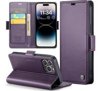 Kal-Coque Pour Iphone 14 Pro Étui Portefeuille Wallet Cover En Cuir Pu Avec Cartes Magnétique Et Rfid Protection Antivol Folio Housse Iphone 14 Pro Case, Violet