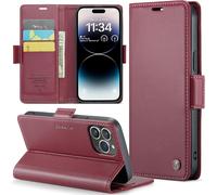 Kal-Coque Pour Iphone 14 Pro Étui Portefeuille Wallet Cover En Cuir Pu Avec Cartes Magnétique Et Rfid Protection Antivol Folio Housse Iphone 14 Pro Case, Vin Rouge