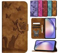 Kal-Coque Pour Iphone 16e 6.1"" Étuis Cuir Pu Housse Flip Magnétique Portefeuille Protection Carte Pour Iphone 16e Coque Cover,Papillon Chat Brun