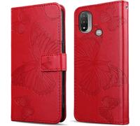 Kal-Coque Pour Moto E20 / Moto E30 / Moto E40, Papillon Imprimé Housse En Cuir Pu Magnétique Portefeuille, Étui À Rabat Pour Moto E20 / Moto E30 / Moto E40, Rouge