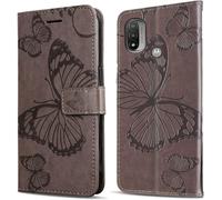 Kal-Coque Pour Moto E20 / Moto E30 / Moto E40, Papillon Imprimé Housse En Cuir Pu Magnétique Portefeuille, Étui À Rabat Pour Moto E20 / Moto E30 / Moto E40, Gris